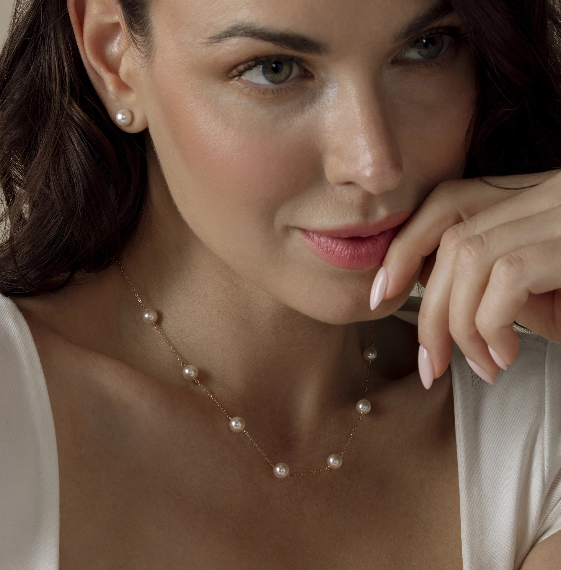 14K Gold Japanese Akoya Pearl 6.5/7mm Tincup Necklace