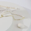 Cultured Freashwater Pearl 14K Gold Plated 925 Sterling Silver Extension Paper Clip Bracelet