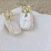 Cultured Freshwater Pearl 14K Gold Plated 925 Sterling Silver Square Baroque Earrings