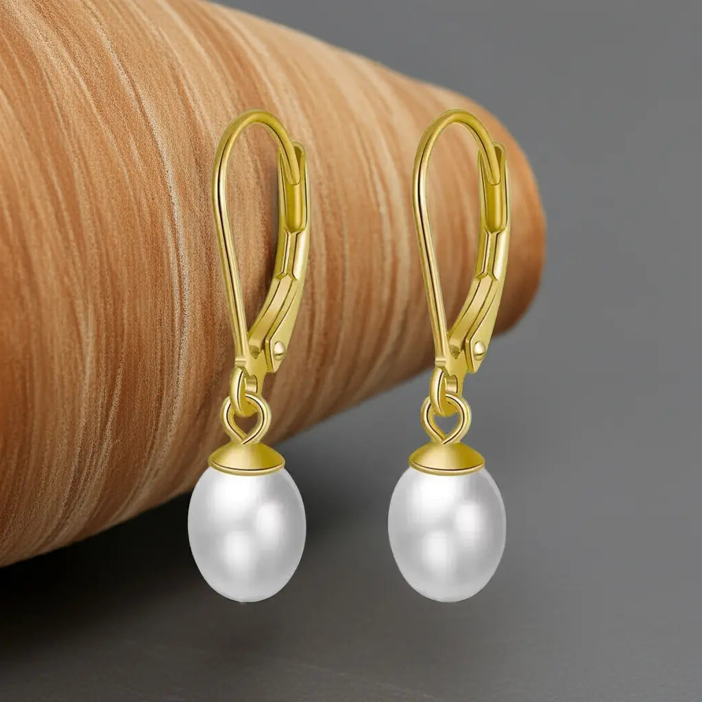 Cultured Freshwater Pearl 14K Gold Plated 925 Sterling Silver French D-shaped Buckle Earrings TQ