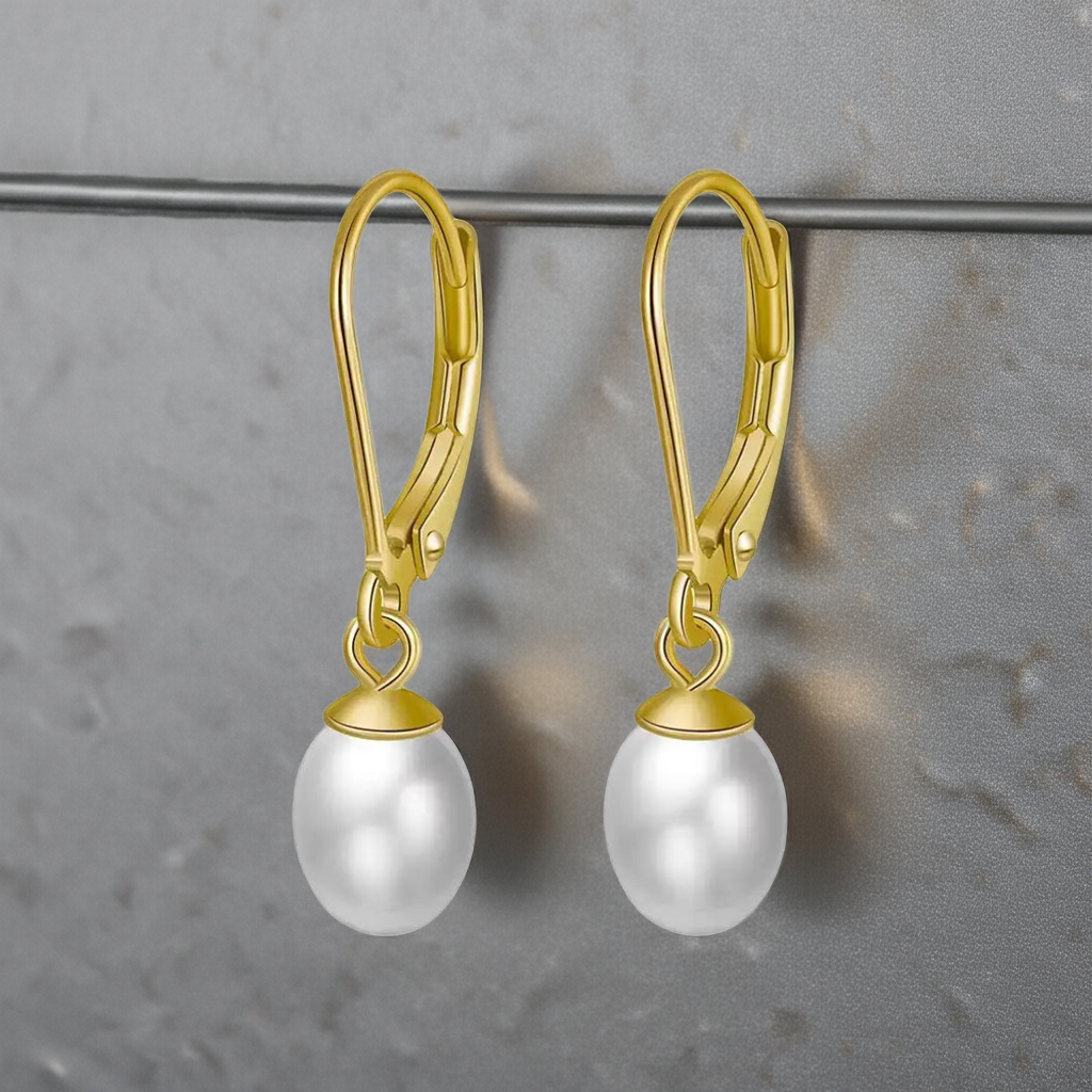 Cultured Freshwater Pearl 14K Gold Plated 925 Sterling Silver French D-shaped Buckle Earrings TQ